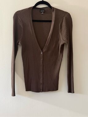 torrid Chocolate Brown Ribbed V-Neck Button Cardigan